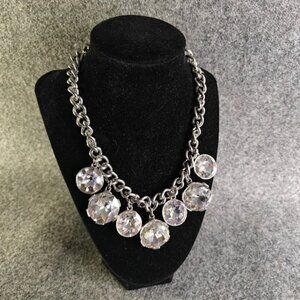 Statement Necklace Women’s Clear Gemstone Silver Chain Elegant Formal Style